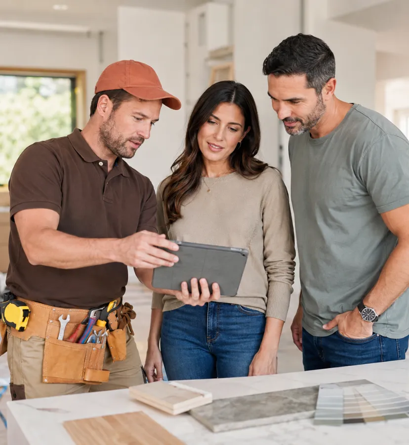 Remodeling contractor reviewing project details with homeowners in Los Angeles