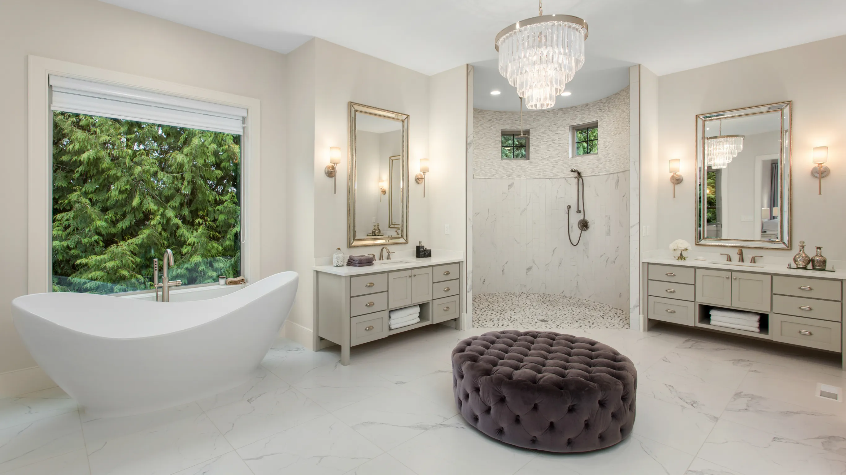 Bathroom remodeling project in Los Angeles — freestanding tub and spa finishes before and after