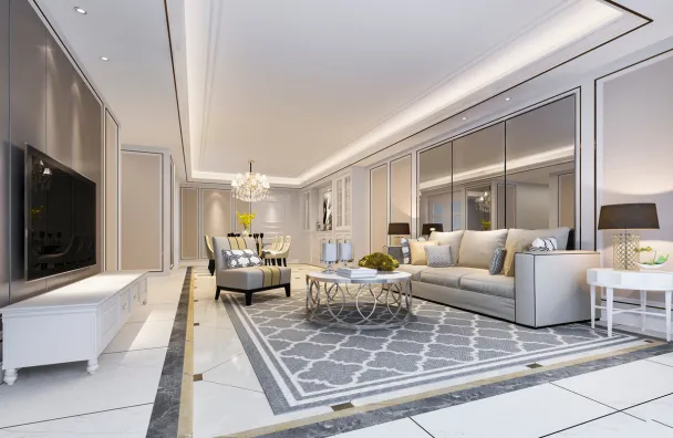 Remodeling permits and planning in Los Angeles for a luxury interior remodel with living room design review, lighting coordination, flooring selections, and project planning
